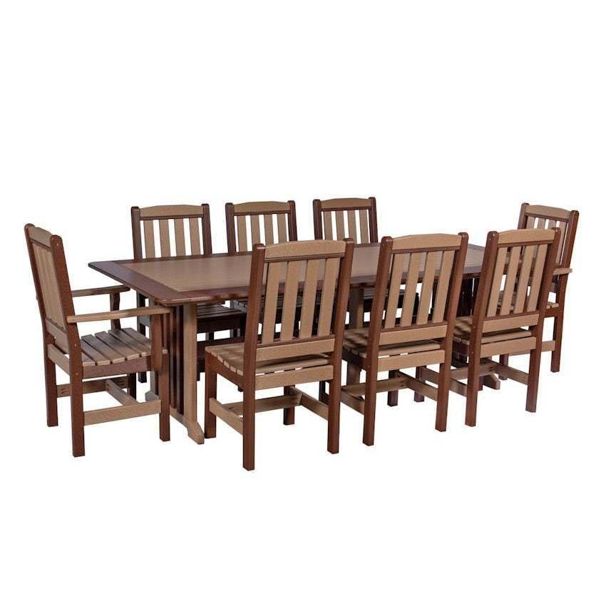 DutchCrafters 9-Piece Outdoor Patio Poly Dining Set, 96" Rectangle Table with 8 Dining Height Chairs for Outside Eating, Gathering, Entertaining - Amish Made in USA (Weatherwood on Brown)