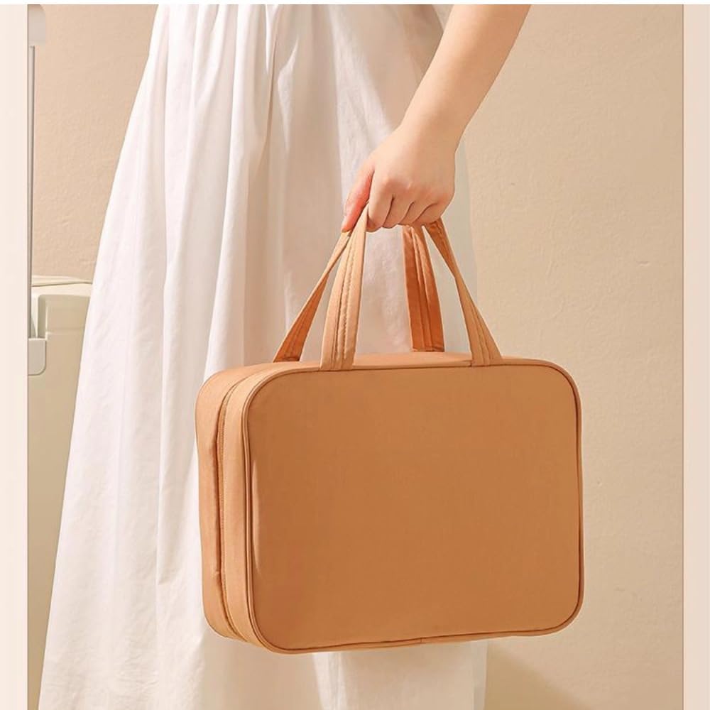 Marrone Beauty Case Impermeabile da Appendere,Donna Uomo Grande Trousse Trucco Pieghevole con Gancio Girevole 360°,Beauty Case da Viaggio,30×22×12cm