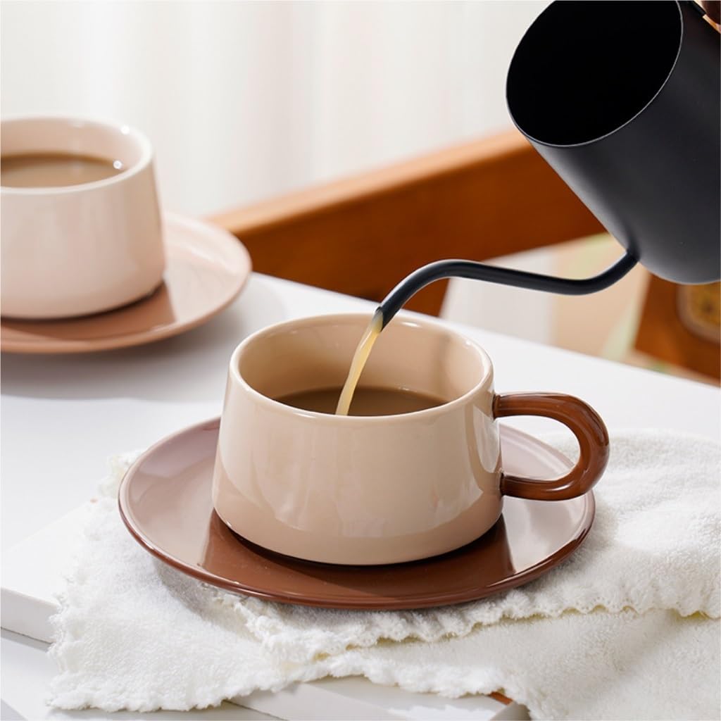 Tasses à café, Tasse de thé créative for Restaurant, tasse ménage, l'après-midi et soucoupe, café(Dark Brown)