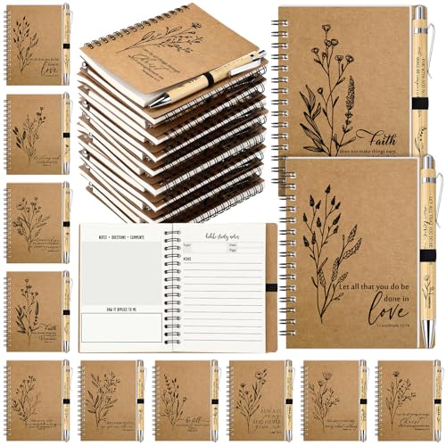 Carnet à spirale chrétien Resurhang avec stylos en bambou pour notes inspirantes (Lot de 200)