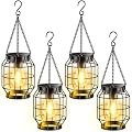 KOOPER Solar Lanterns Outdoor Waterproof, 4 Pack Upgraded Metal Hanging Solar Lights Outdoor Decorative, Brighter Outdoor Hanging Lantern for Yard Patio Pathway Porch Garden Decor, Gift for Women Mom