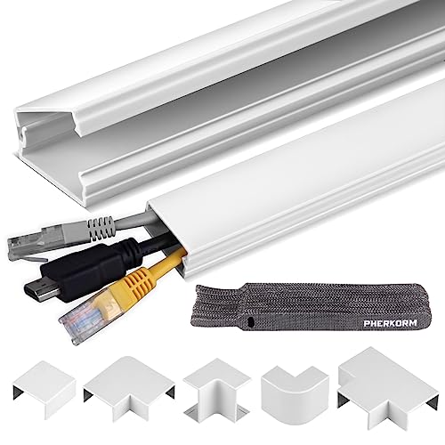 189in Cable Raceways?PHERKORM Flip-top Cable Management kit, Cable Cord Hider for TV on Wall, Cable Cover Concealer for Computer Network, White Cable Management -12xL15.8 W1.2 H0.6in