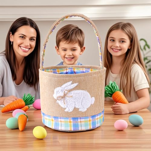 Image of Easter Basket Essentials Gift Baskets Empty for Kids Toddler Baby Girls Boys Easter Egg Basket Toy Bunny Storage Baskets Blue Easter Bucket Organizer for Stuffers