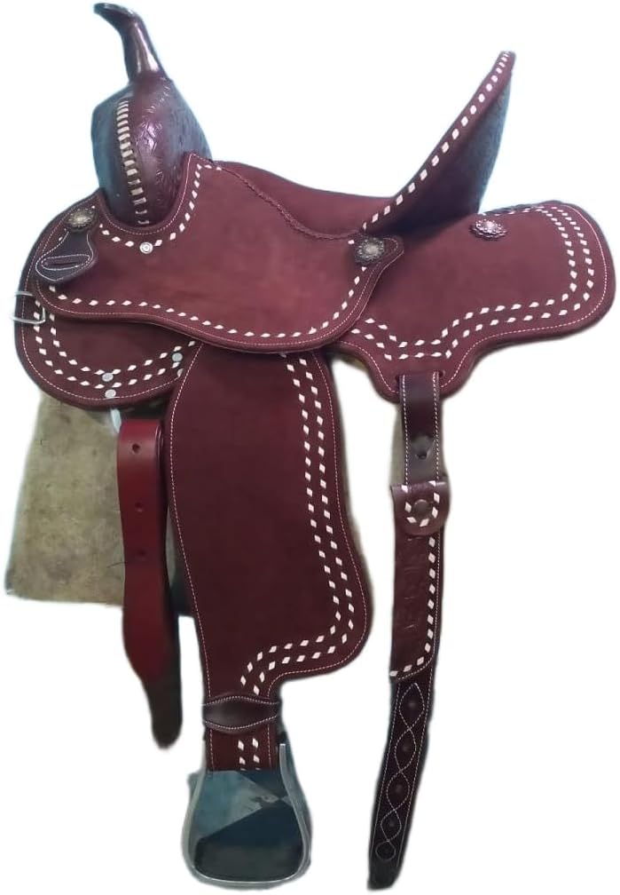 Leather Western Barrel Horse Saddle Handmade Premium Racing Comfort Riding Trail Equestrian Tooled Carved for Best Horse Riding Saddle Size: 10"-18" inches Seat, MO-ADW-140