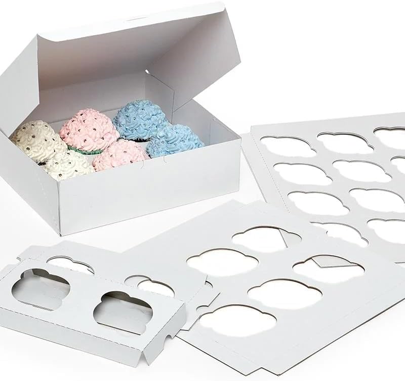 Paper Mart White Cardboard Cupcake Inserts for Standard Cupcakes, 8 7/8 x 6 7/8 x 3/4 Inch with a 2.5 Inch Compartment Diameter, Bulk Quantity of 200, Cupcake Holders for 6 Cupcakes Per Container