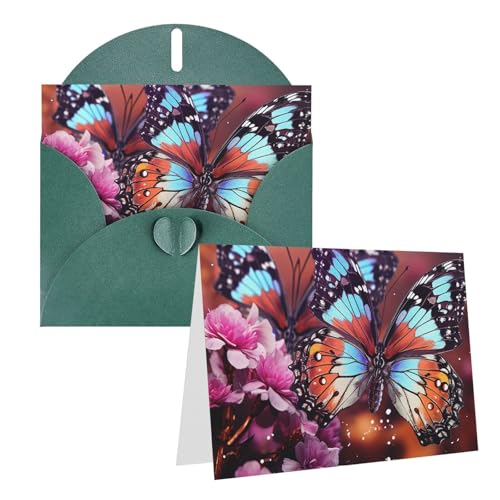 QMNEHJ グリーティングカード サンキューカード 封筒付き ブランクノートカード 4x6インチ バースデーカード カラフルな蝶 花 ウェディングカード お悔やみカード おもしろい 思考カード あらゆる機会に