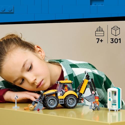 Image of LEGO City Yellow Backhoe Loader - Construction Site Toy with Realistic Functions - 60480