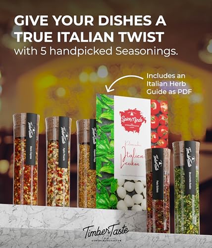 Image of TIMBER TASTE Italian Spice Sampler Set - 5 Mediterranean Herb Blends Impasto Pizza Caprese Pesto Bruschetta Aglio Piccante | Italian Seasoning Foodie Cooking Kit | Pasta Gift - Birthday Gift for Him