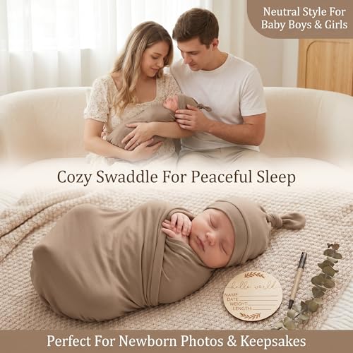 Image of Newborn Receiving Nursery Blanket Baby Swaddle Wrap with Hat Sets