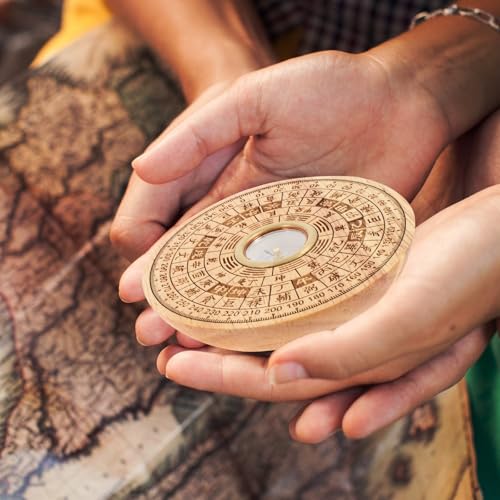 Brújula Feng Shui Redonda de Madera de Durazno para Senderismo y Camping miniatura 7