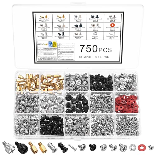 750 PcsVis pour PC, Vis SSD, SSD #6-32 M2 M3 M5 Entretoises Vis pour Carte Mère, boîtiers PC, disques durs, ordinateurs portables et composants informatiques
