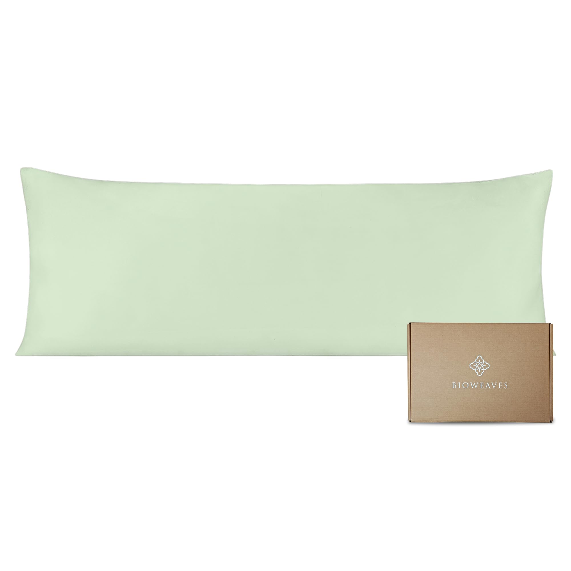 Bioweaves 100% Organic Cotton Body Pillow Cover for Body Pillowcases 300 Thread Count Soft Sateen Weave GOTS Certified with Zipped Closure - 21" x 54", Pastel Green