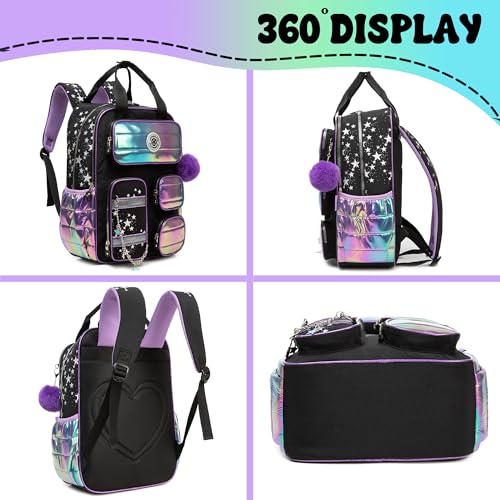 Kids School Backpacks for Girls Backpack with Lunch Bag for Elmentary Students Kids Travel Bookbag for Girls Age 6-123