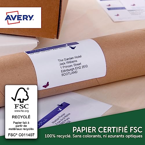 Avery España L7654-15.Caja de 600 mini etiquetas blancas 45.7x25.4mm en A4,Láser