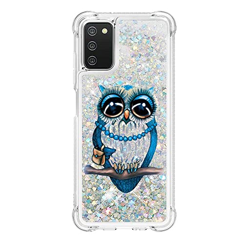 Caiyunl For Samsung Galaxy A03S Phone Case With Screen Protector, Liquid Glitter Bling Floating Women Girls Cute Phone Case Soft Tpu Shockproof Protective Cover For Samsung Galaxy A03S -Cute Owl #TOP4