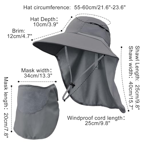 Image of Sun Hats for Men Women Detachable Face Cover Wide Brim Fishing Hats with Neck Flap UPF 50+ Outdoor Safari Hats