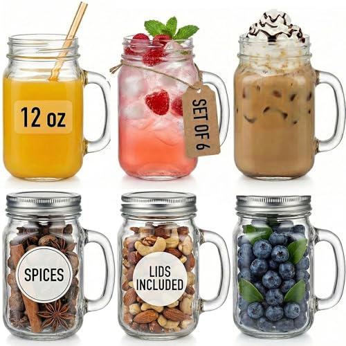 Kate Aspen 12 oz Mason Jar Mugs With Handles and...