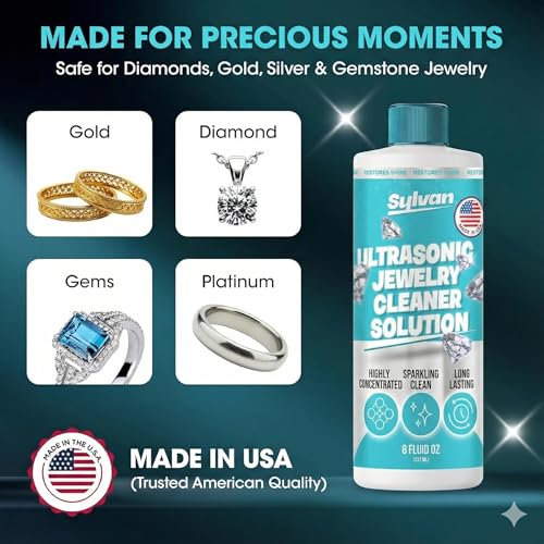 Ultrasonic Jewelry Cleaner Solution Concentrate + Free Polishing Cloth | 100+ Uses | 8 Oz | Made in The USA | Compatible with All Ultrasonic Cleaners | Cleaner Liquid | Rings, Necklaces & Eye Wear - Thumbnail 3