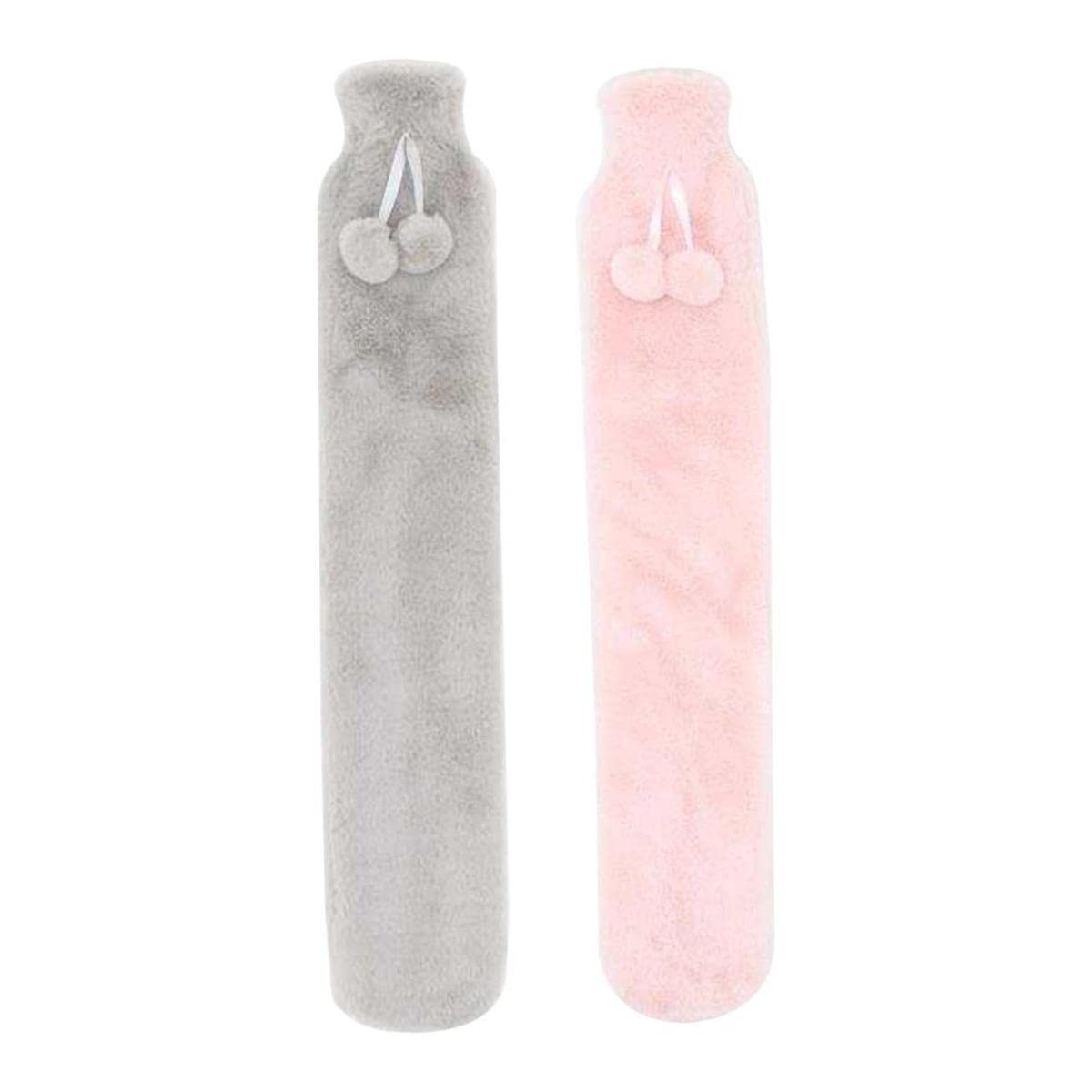 Bolsa de Botellas de Agua Caliente de 74x14cm de Largo, Funda extraíble Rosa y Gris, Botella de Agua Caliente de Goma Extra Larga, Calentador de Manos y pies para la Cintura, Rosa