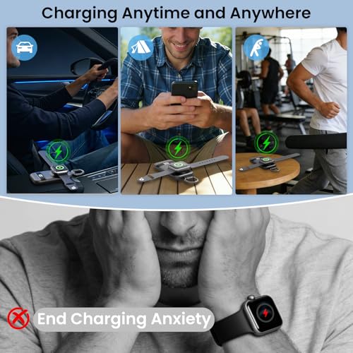 Image of Portable Charger for Apple Watch, 2500mAh & Digital Display - Magnetic Fast Charging iWatch Charger for Travel & Keychain Use - Works with Apple Watch Series (Black)