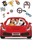 KARAQY Race Car Photo Booth Props Set - Red Racing Car Cardstock Standee for Birthday Party, Baby Shower, Photography Supplies
