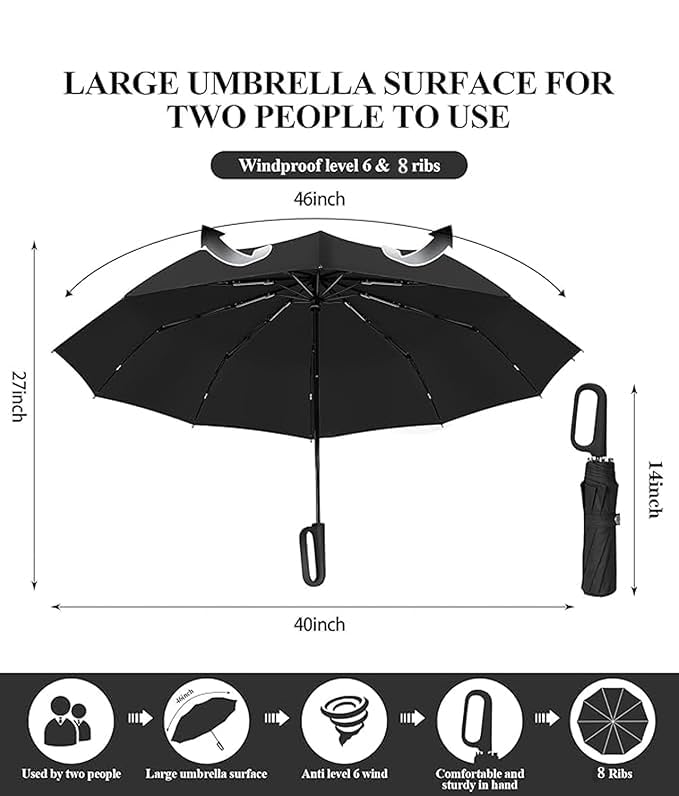 Image of TEKCOOL UV Umbrella with Novelty Carabiner Handle, Travel Umbrellas for Rain and Sun Windproof Compact, Automatic Open Close, 8 Ribs, Portable Umbrella for Men and Women(Black)