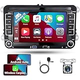 Android Autoradio Carplay mit Navi für VW Golf 5 Skoda Polo Passat Hikity Autoradio mit Bildschirm 7 Zoll Touch Display Bluetooth Car Radio mit GPS/WiFi FM/RDS/USB+Rückfahrkamera