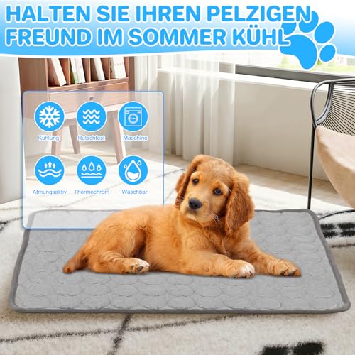 Yanlin 70x55cm Kühlmatte für Den Sommer, L, Grau, Kühlmatte für Hunde Selbst, Kühlkissen Hundematte, Hundekühlmatte für Hund & Katze Selbstkühlende Matte, rutschfeste, Waschbare, Atmungsaktiv