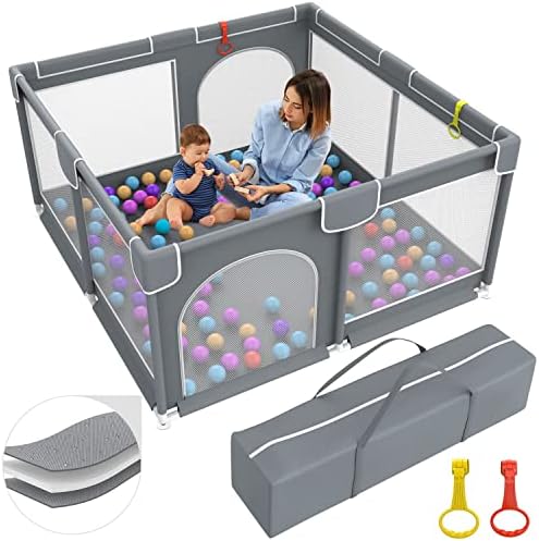 Baby Playpen , Baby Playard, Playpen for Babies with Gate Indoor & Outdoor Kids Activity Center with Anti-Slip Base , Sturdy Safety Playpen with Soft Breathable Mesh , Kid's Fence for Infants