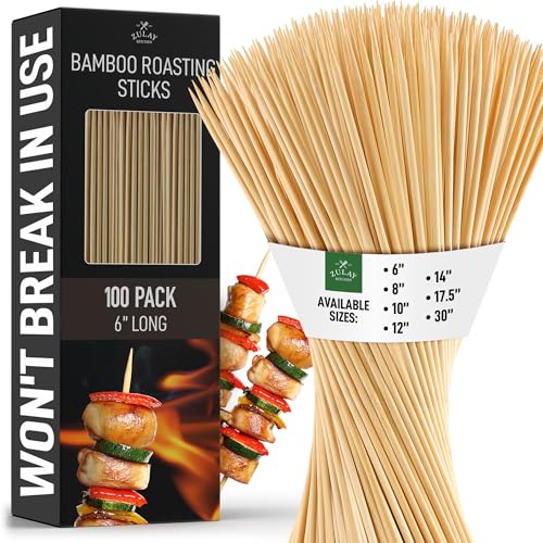 Zulay Kitchen 100-Pack Natural Bamboo Skewers – 6" Durable 4mm Ro...