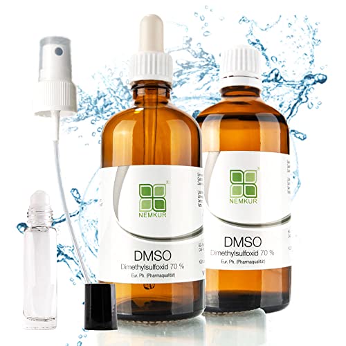 DMSO Spray 70% 100 ml mit Sprühkopf + Roll On + Pipette + Tropfer - pharmazeutische Reinheit (Eur. Ph.) - aus Deutschland - (2 x DMSO 70 % + Sprühkopf + Pinsel + Pipette)