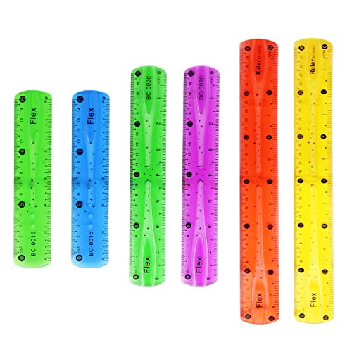 LEIMEND Regla plegable de plástico flexible, 6 unidades, escala en centímetros y pulgadas, para oficina, escuela, papelería de estudiantes (15/20/30 cm)