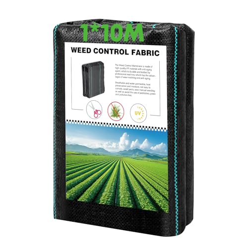 Vegamall 1x10m Heavy Duty Weed Membrane Weed Control Fabric Weed Control Membrane,100gsm Weed Barrier Fabric Weed Suppressant Membrane for Garden Flower Beds Landscaping