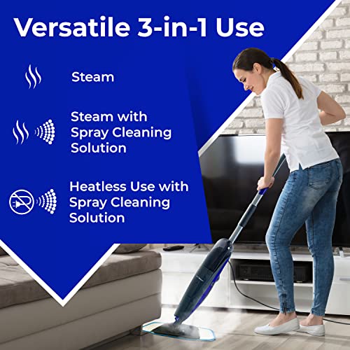 Pursteam Steam Mop Cleaner, Steam Mops For Floor Cleaning - Hardwood/Tiles/Vinyl/Carpet/Marble - Steam Cleaner For Kitchen, Garment, Clothes - Multifunctional Whole House Steamer, Blue #TOP2