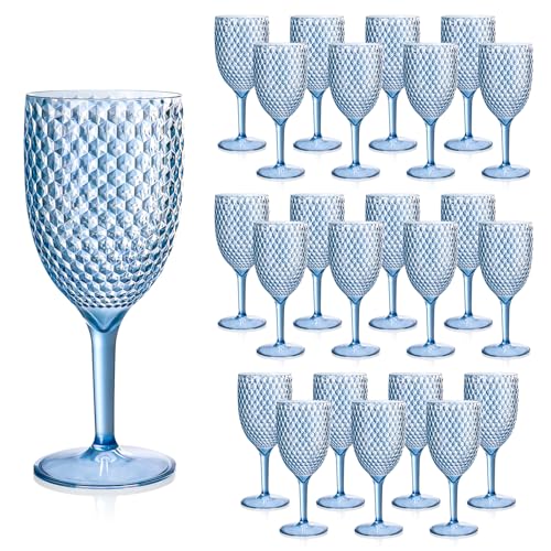 24pcs Blue Plastic Wine Glasses 13.5oz Reusable Acrylic Wedding Goblets Toasting Glassware Unbreakable Wine Cups with Long Stem Crystal Drinking Glasses Champagne Flutes for Bar Restaurants Party by SKLENICE - Used condition - US$32.32