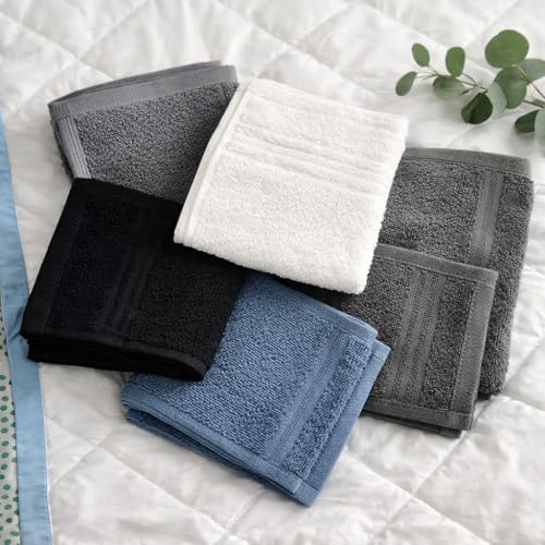 Image of Set of 6 Terry Cotton Face Towels - Soft, Absorbent & Quick Drying Towels for Face, Hands & Gym - Perfect for Home, Travel & On-The-Go
