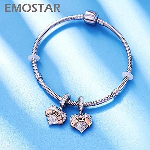 Faith And Hope Dangle Charms, Pave Heart Sparkle Clear Cz Love Pendant In 925 Sterling Silver, Fits Pandora Easter Day Bracelet, Gifts For Religious Believer/Christmas/Survivor #TOP1
