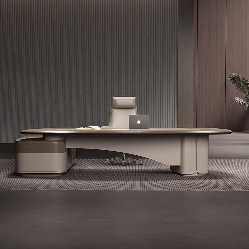 Image of Lakdi The Furniture Co Luxury Director Table with Curved Edges, Premium Beige Finish and Integrated Storage, Modern Office Desk for CEO and Director Cabins - LDL-729