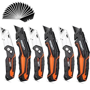 REXBETI 6 Pack Retractable Folding Utility Knife, SK5 Heavy Duty Box Cutter for Cartons, Cardboard and Boxes, Blade Storage Design, Extra 20 Blades Included