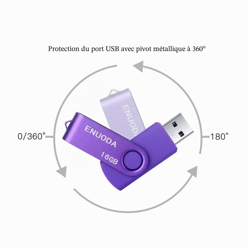 ENUODA Clé USB 16 Go Lot de 2 USB 2.0 Flash Drive avec Lumière LED Bleu Violet