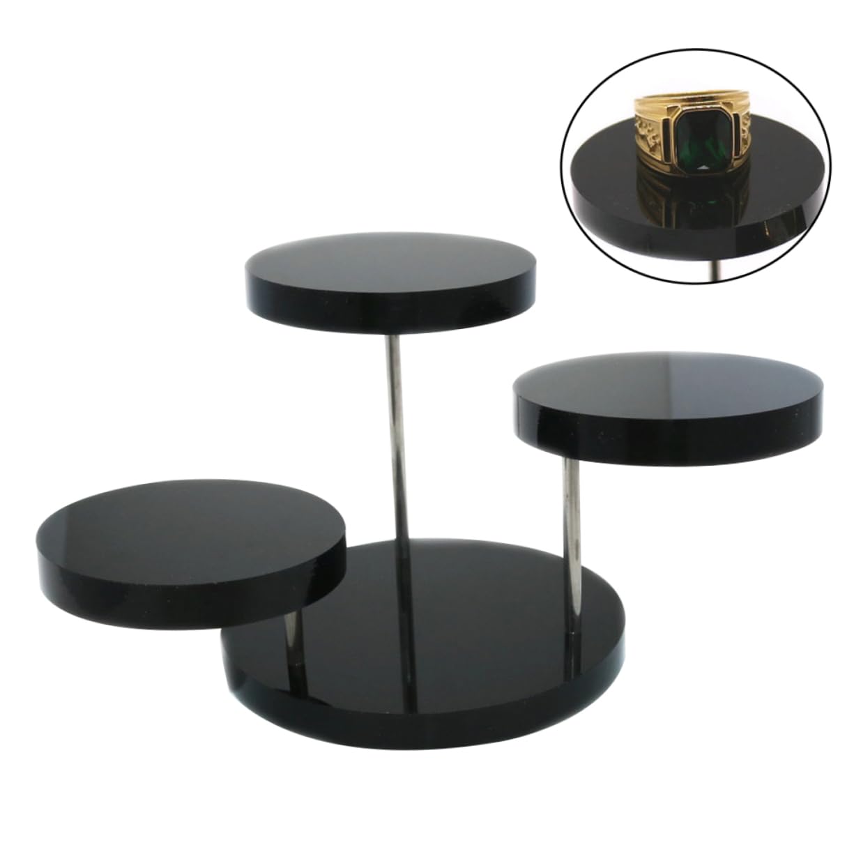 Healeved Ring Display Rack Acrylic Jewelry Tray 3 Circular Stands Easy to Clean for Home