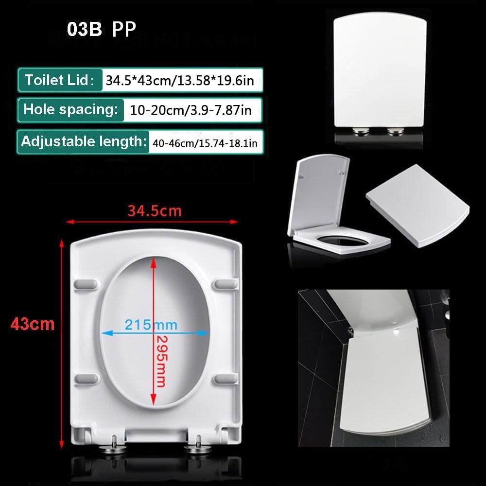 Prostokątna muszla sedesowa z miękkim domykaniem zdejmowana kwadratowa pokrywa toalety regulowane zawiasy trwały materiał PP biały 34,5 * 43 cm - nowoczesna łazienka ulepszenie