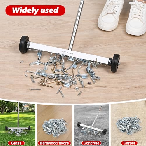Image of TOOLEAGUE 17 inch Rolling Magnetic Sweeper with Wheels,Telescoping Adjustable Handle,10Lb Capacity Magnet Roller,Magnetic Foldable Tray,15Lb Pickup Pen,3Pcs Magnet Sweeper Set