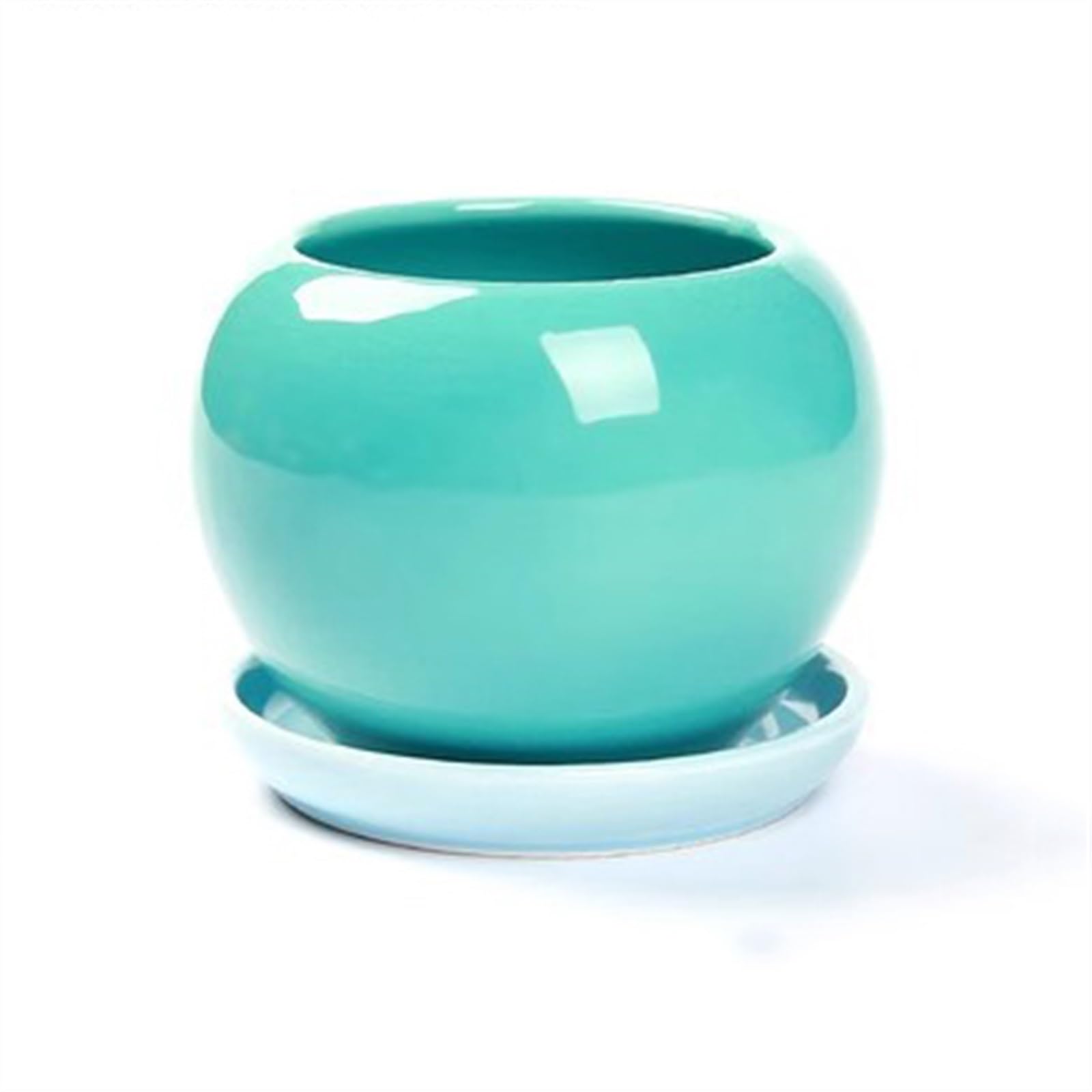 L8p2B5s7 Garden Pots Plant Pots Ceramic Solid Color Small with TrayFlower Cute Round Succulent Plants Green Cultivation Simple Planters Home Desktop Ornaments(Green2,Small)