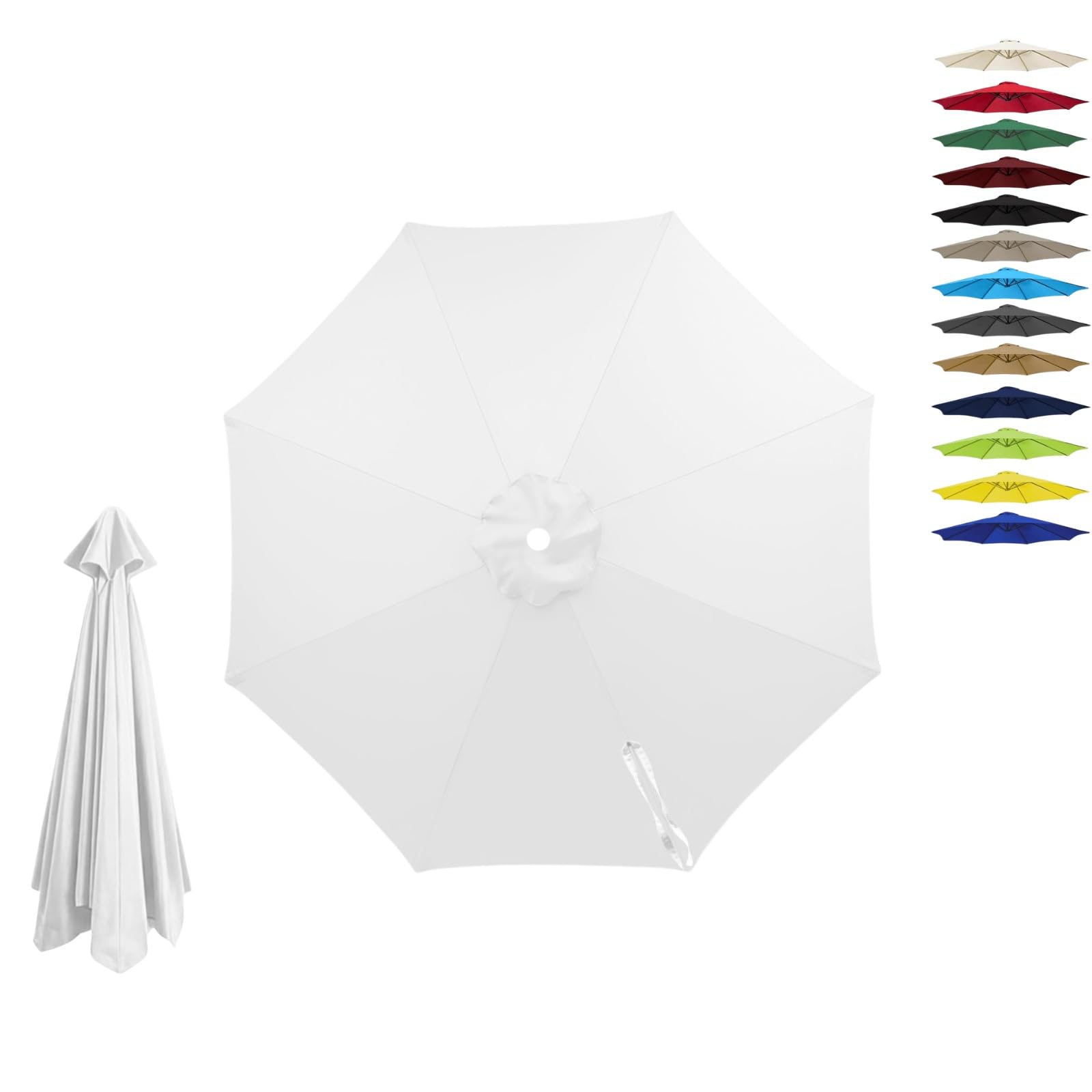 6/8 Ribs Replacement Parasol Canopy, Waterproof UV Garden Umbrella Cover 2.0m 2.15m 2.7m 3.0m 4.0m, Outdoor Replacement Parasol Canopy Fabric Only, Fade Resistant(White,8-RIBS-13FT/4.0m)