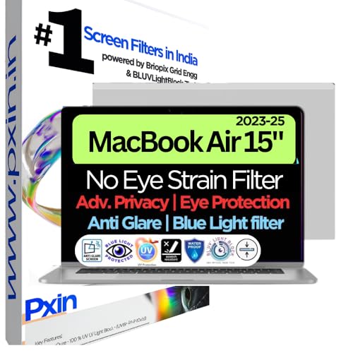 Image of Pxin 15 Inch MacBook Air (2023-2025) Privacy Screen | Digital EyeCare Filter | 99% UV (A /B /C) Block | Anti Glare | Magnetic /Pro Version | Adv. Laptop Privacy Protector