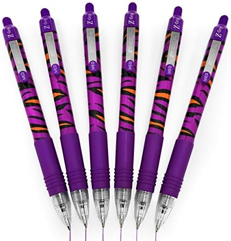 Zebra-Z-Grip Funky Brights - Animal Pattern Retractable Ballpoint Pen - Purple Tiger Barrel - Pack of 6