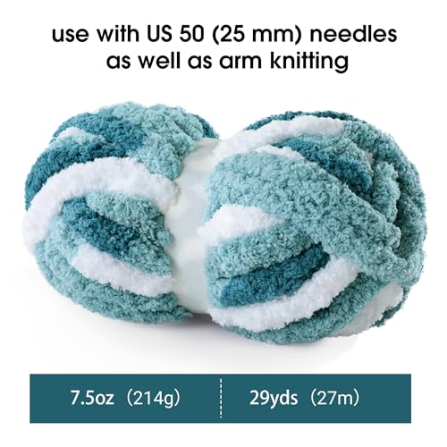 Image of MABOZOO Tie Dye Chunky Yarn 8 Pack, Blue White Multi Fluffy Jumbo Chenille, Soft Plush Bulky, Giant Thick Fuzzy Yarn for Crocheting, Hand or Arm Knitting (26 yds, 7.5 oz Each Skein)