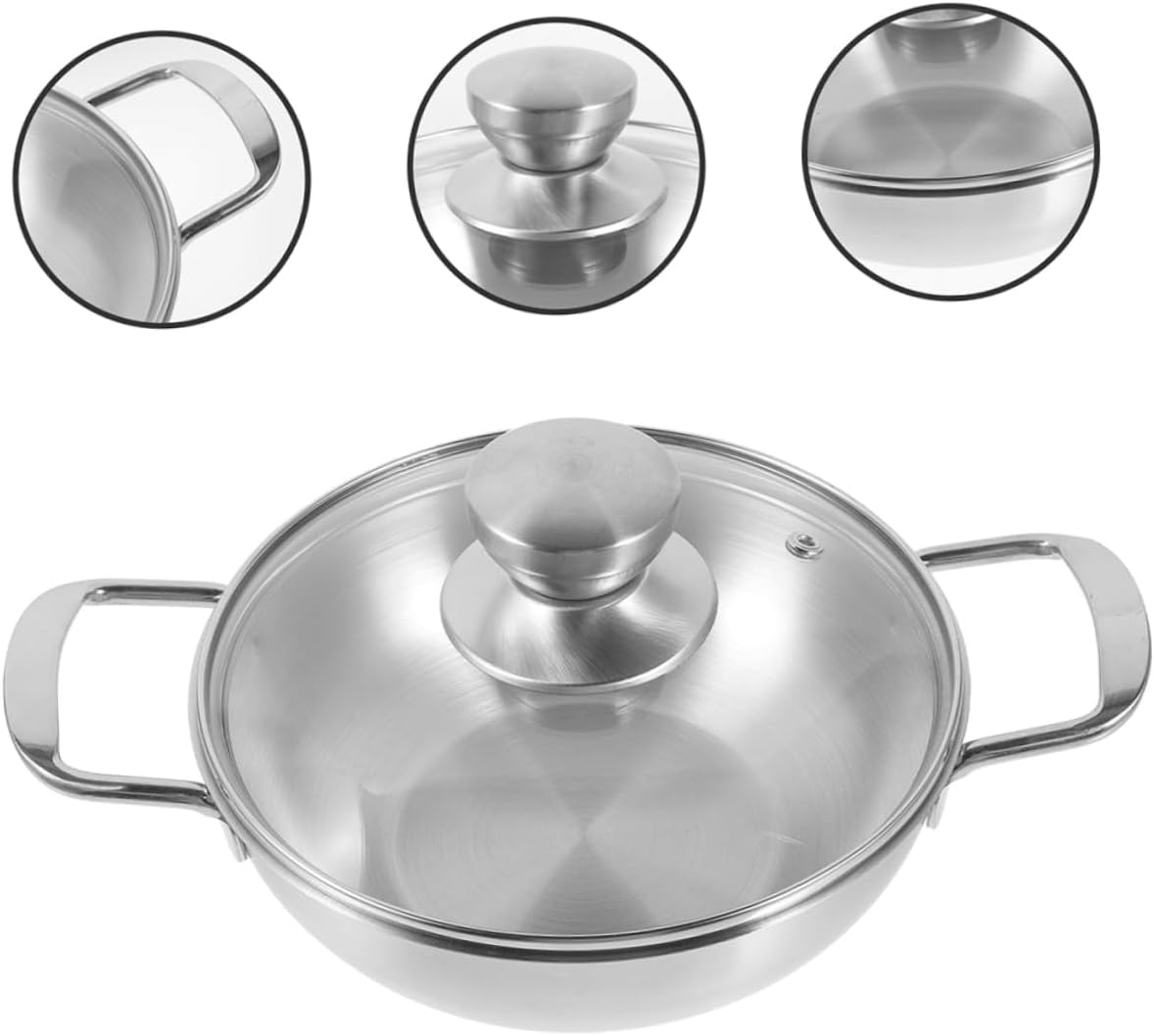 1Set Portable Outdoor Cooking Wok with Lid Stainless Steel Double Handle Pan for Easy Stir Fry Hot Pot Camping Ergonomic Design Heat Resistant Easy to Clean