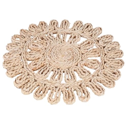 Bajoplatos Mimbre Mantel Individual Tejido Redondo for Mesa de Comedor, Mantel Mimbre Trenzado Natural, Platos Huecos for Alfombra Cocina Vacaciones, 4 Uds